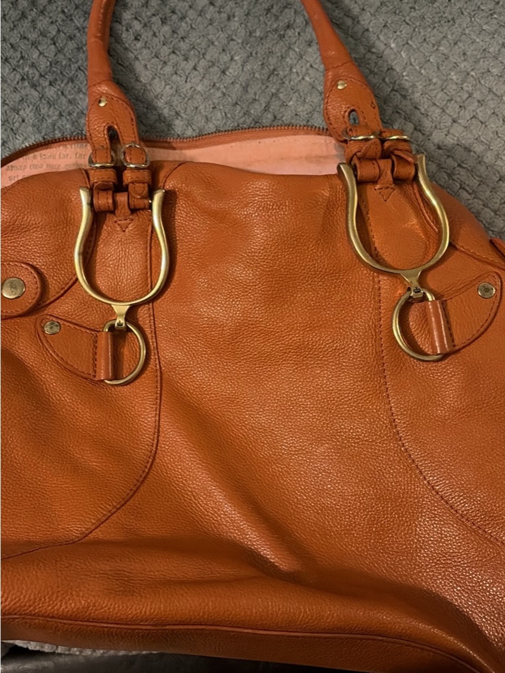 Juicy Couture Orange Pebbled Leather Shoulder Bag with Gold Hardware